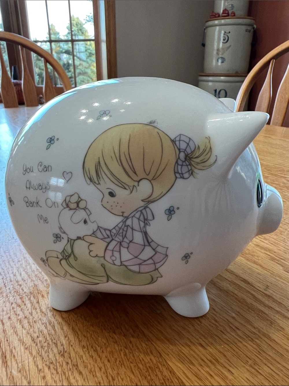Precious Moments White Ceramic Piggy Bank 1991 -“You can Always Bank on Me”